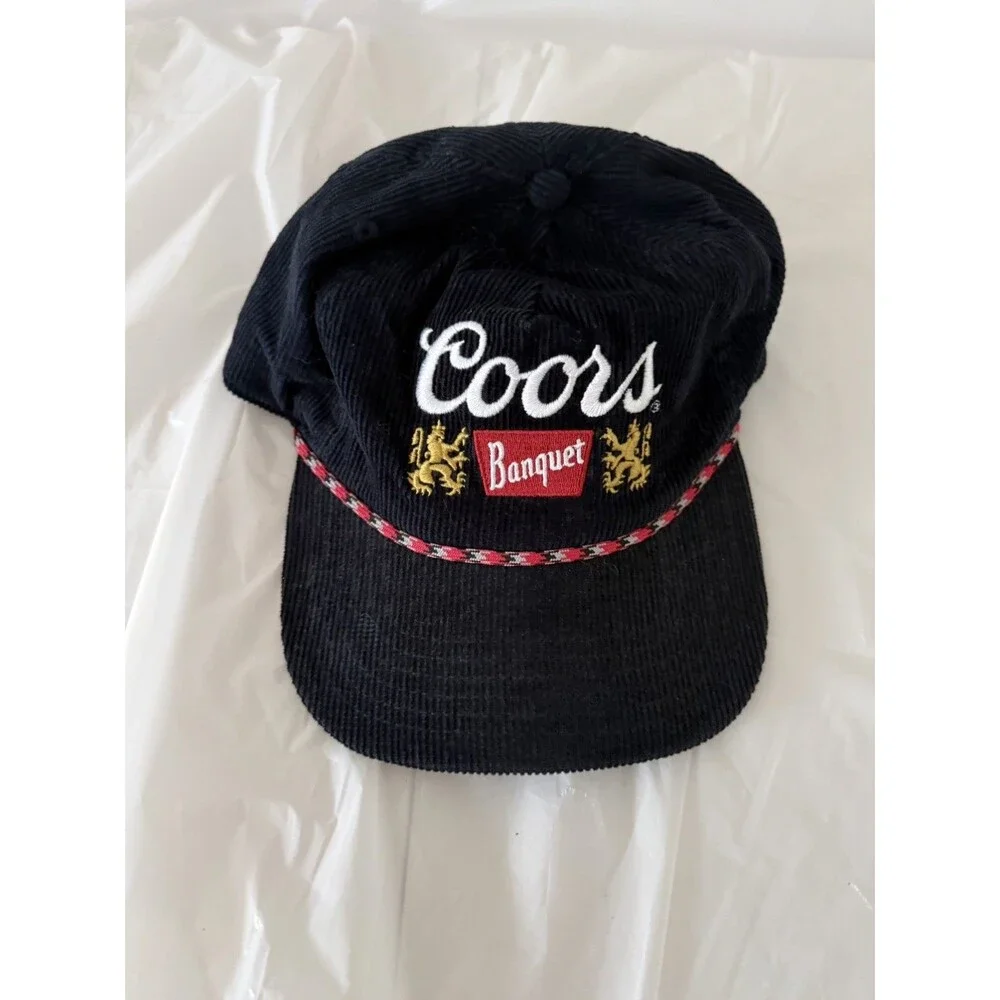Coors Banquet Corduroy Snapback Hat Black Rope Adjustable Beer Cap Embroidered